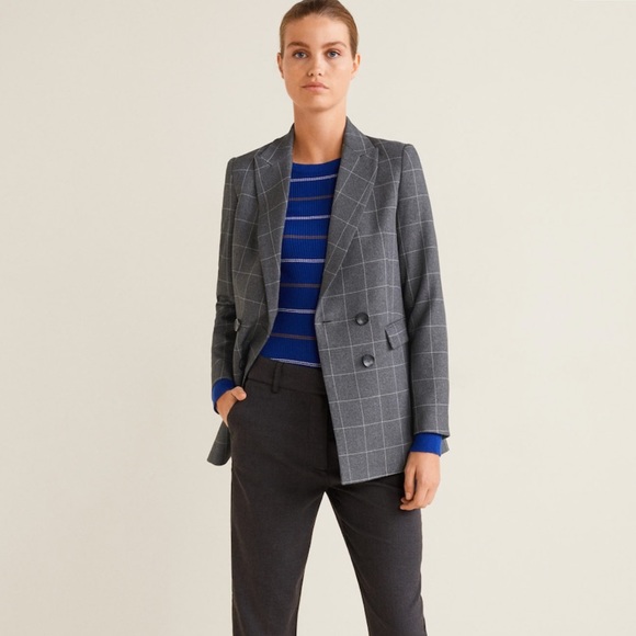 Mango Check Structured Double Breasted Blazer grey - Picture 2 of 8